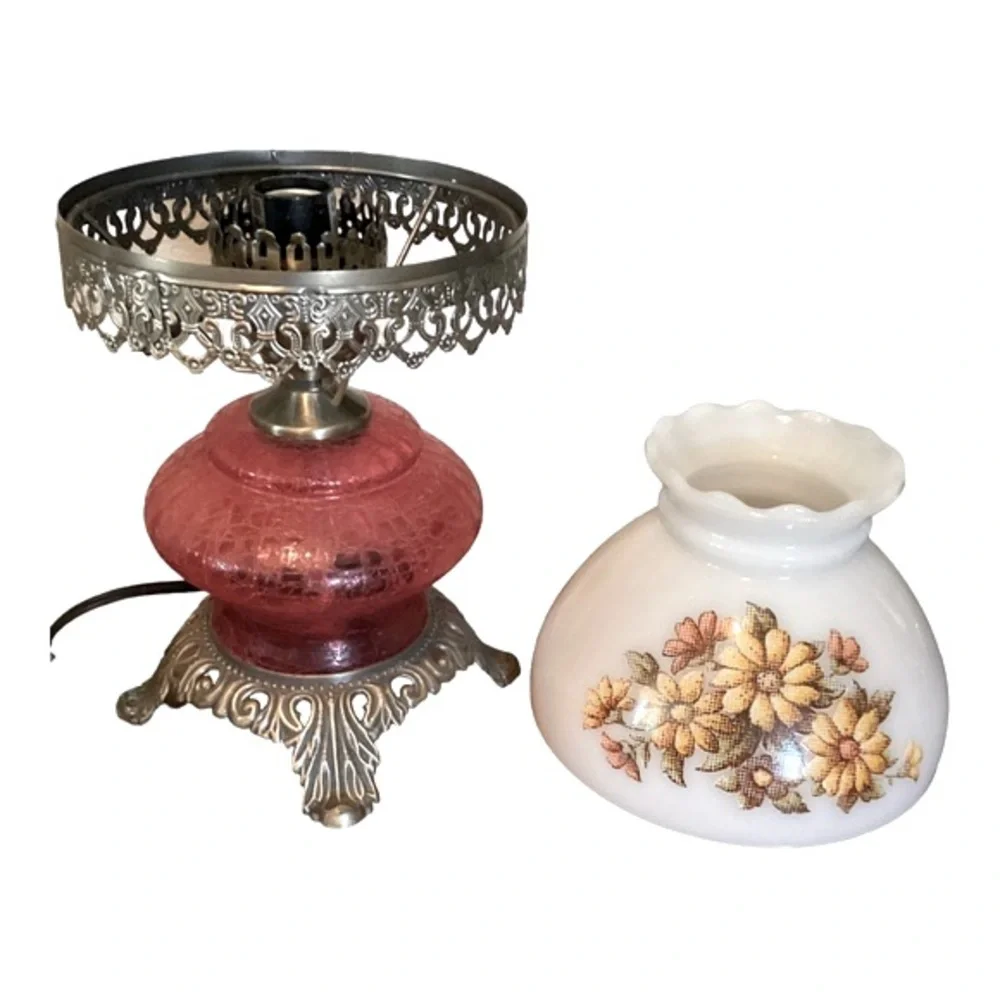 Hurricane Lamp Shade REPLACEMENT Vintage Milk Glass Pink Yellow Green Florals